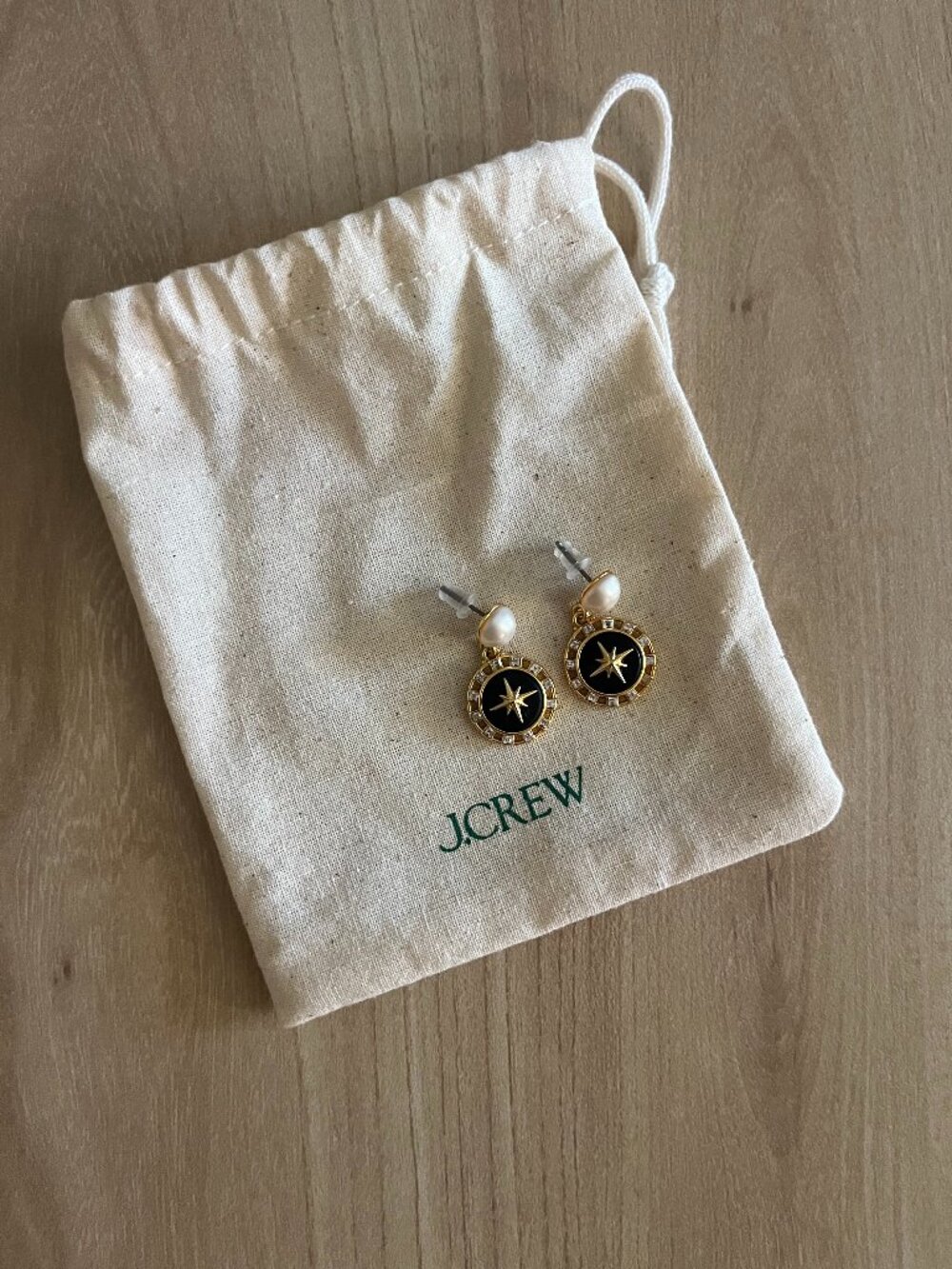 J. Crew Pearl and Gold Medallion Drop Earrings